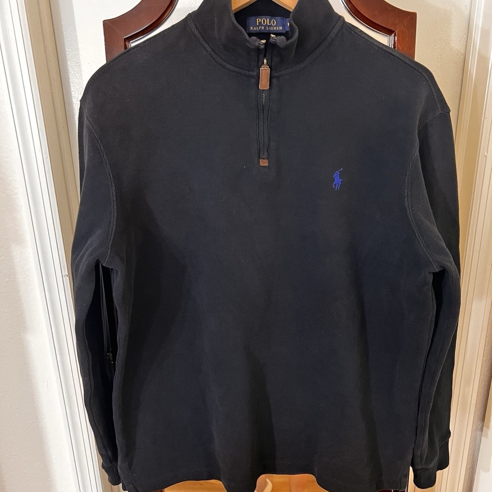 Polo Ralph Lauren Men's Black 1/4 Zip Cotton Mock Neck Polo Pony Logo M